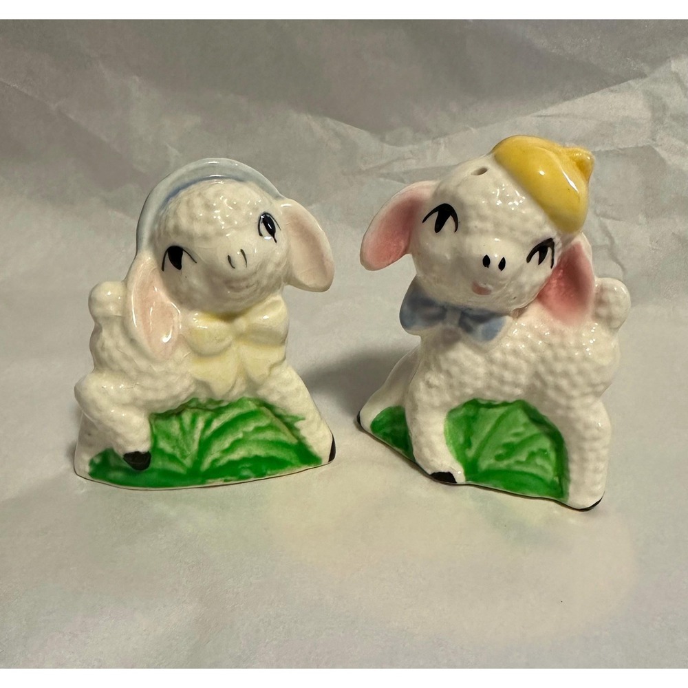 1950's Vintage Anthropomorphic Lamb Salt & Pepper Shakers Kitschy